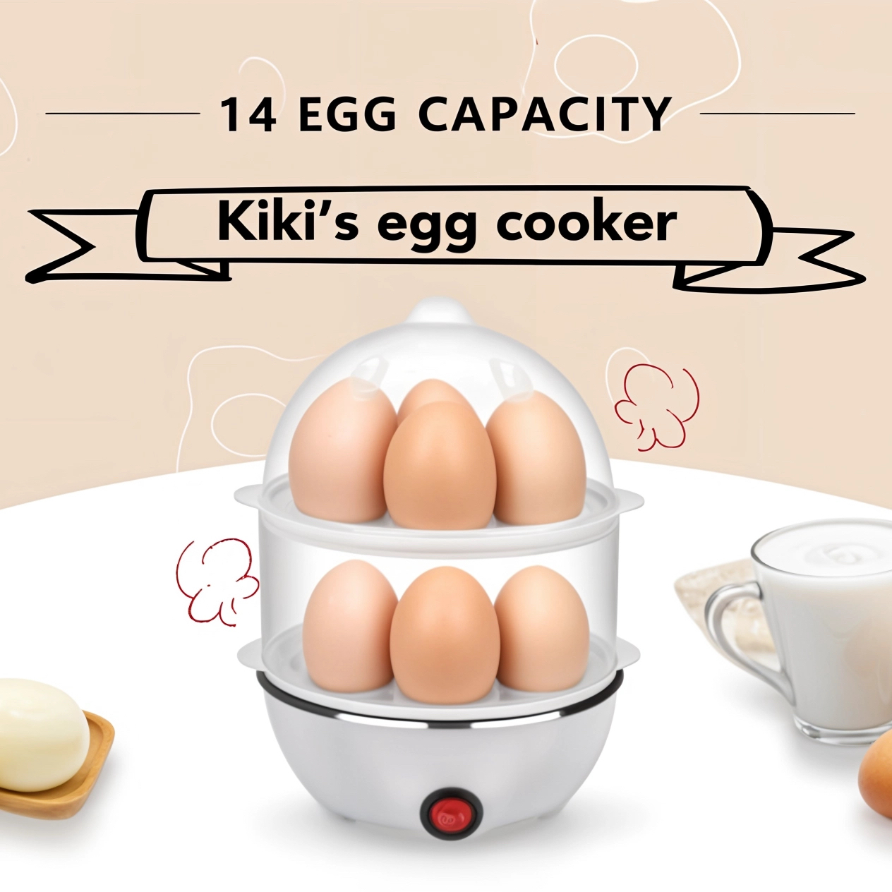 Electric Egg Cooker Boiler Maker Soft,  14 Egg Capacity Two Layer Egg Maker NO.KSA001