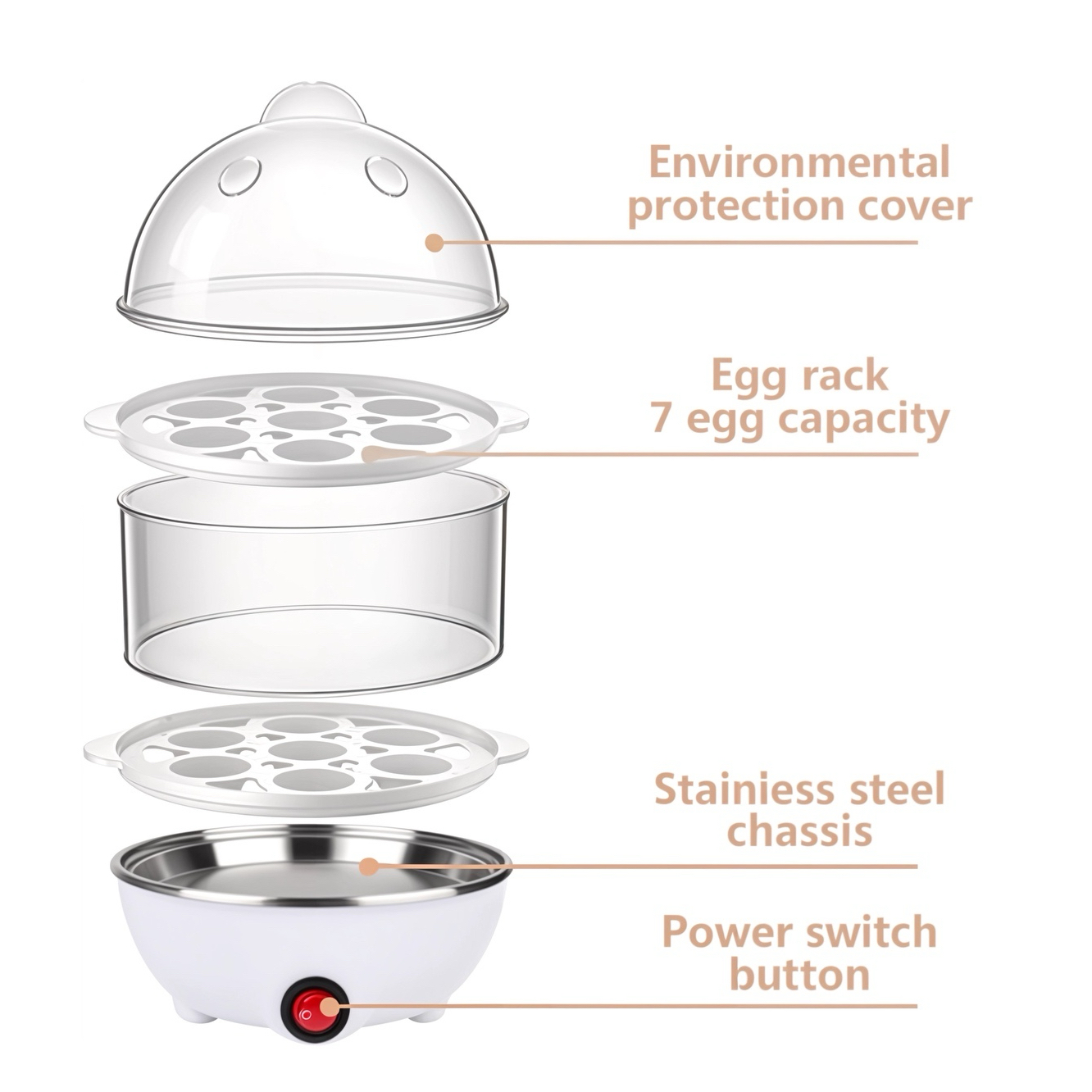 Electric Egg Cooker Boiler Maker Soft,  14 Egg Capacity Two Layer Egg Maker NO.KSA001