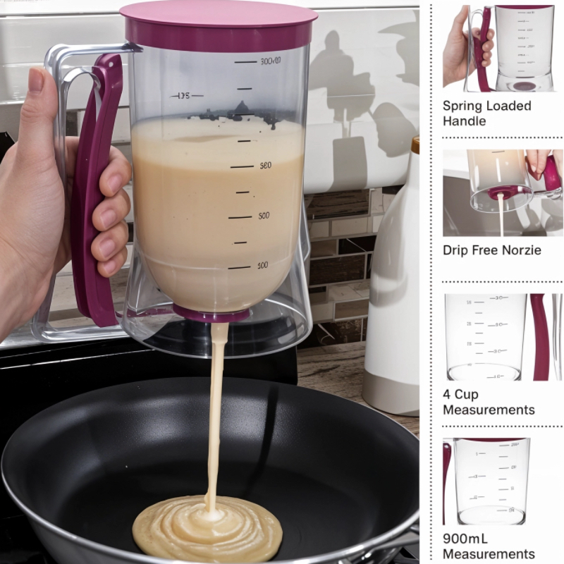 Pancake Batter Dispenser-4-Cup Batter Dispenser with Squeeze Handle for Pancakes, Waffles NO.STG001