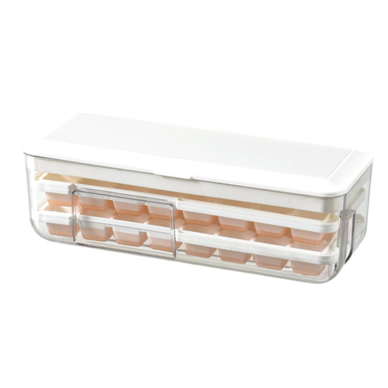 Press-type ice cube tray with Lid and Bin,  Ice Cube Trays for Freezer NO.STG003