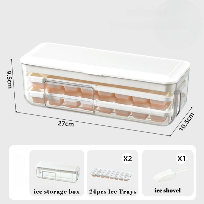 Press-type ice cube tray with Lid and Bin,  Ice Cube Trays for Freezer NO.STG003