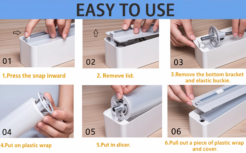 Plastic Wrap Dispenser with Slide Cutter, Reusable Cling Film Dispenser, NO.STG012